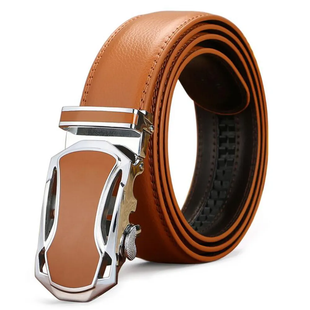 Cinturón de los hombres de cuero genuino caliente correa para pantalones hebilla automática Cinturón de trinquete de piel de vaca para hombres de negocios Cinturones Ceinture