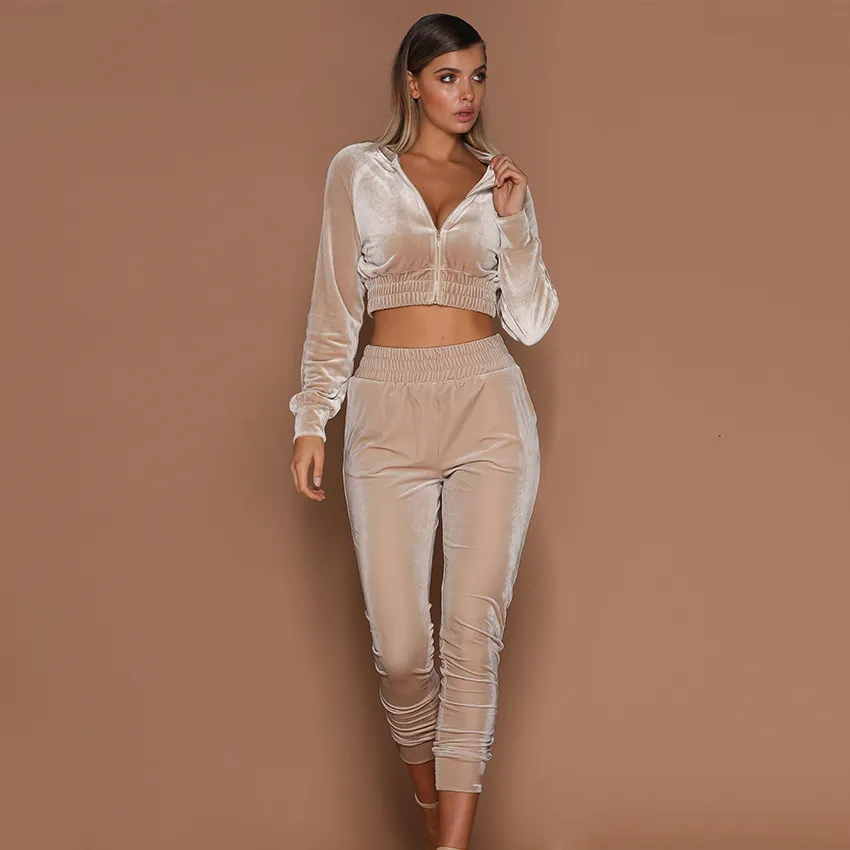 2021 outono mulheres tracksuits duas peças veludo ginásio outfit manga longa colheita + calça veludo conjunto para mulher esporte terno us0c