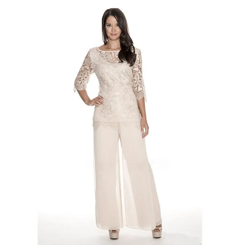 Plus Size Lace Mother Of The Elegant Chiffon Pant Suits With Long Jacket  And Square Neck Hot Sale! From Weddingsalon, $101.9