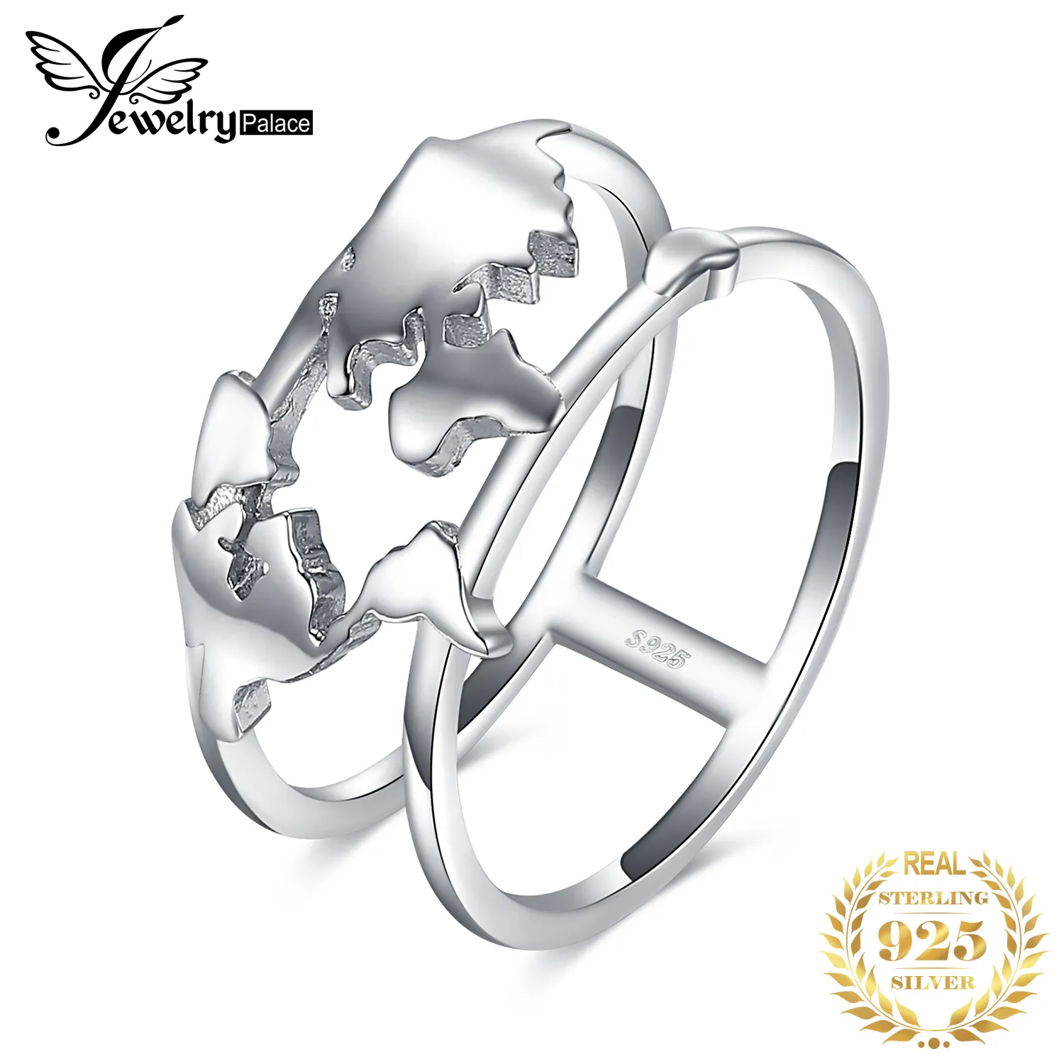 JewelryPalace Mappa del mondo Anelli Anelli in argento sterling 925 per le donne Anello impilabile Dichiarazione Fascia in argento 925 Gioielleria raffinata LY191226