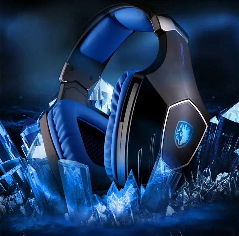 Original Sades A60 USB Virtual 7.1 Gaming Headset Kabelgebundene Kopfhörer Deep Bass Vibration Casque Kopfhörer mit Mikrofon Blau/Weiß für Gamer