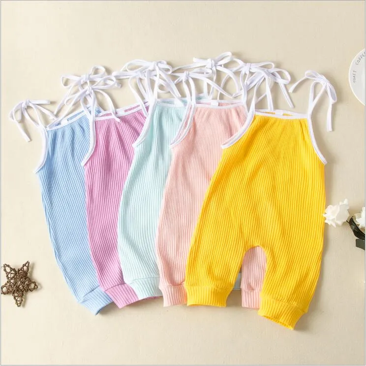 Çocuk Tasarımcı Giysi Kızlar Tulum Bebek Katı Sling Tulumlar Dantel-up Yaz Bodysuits Pantolon Rahat Butik Playsuits Kıyafetleri Tırmanma B7580