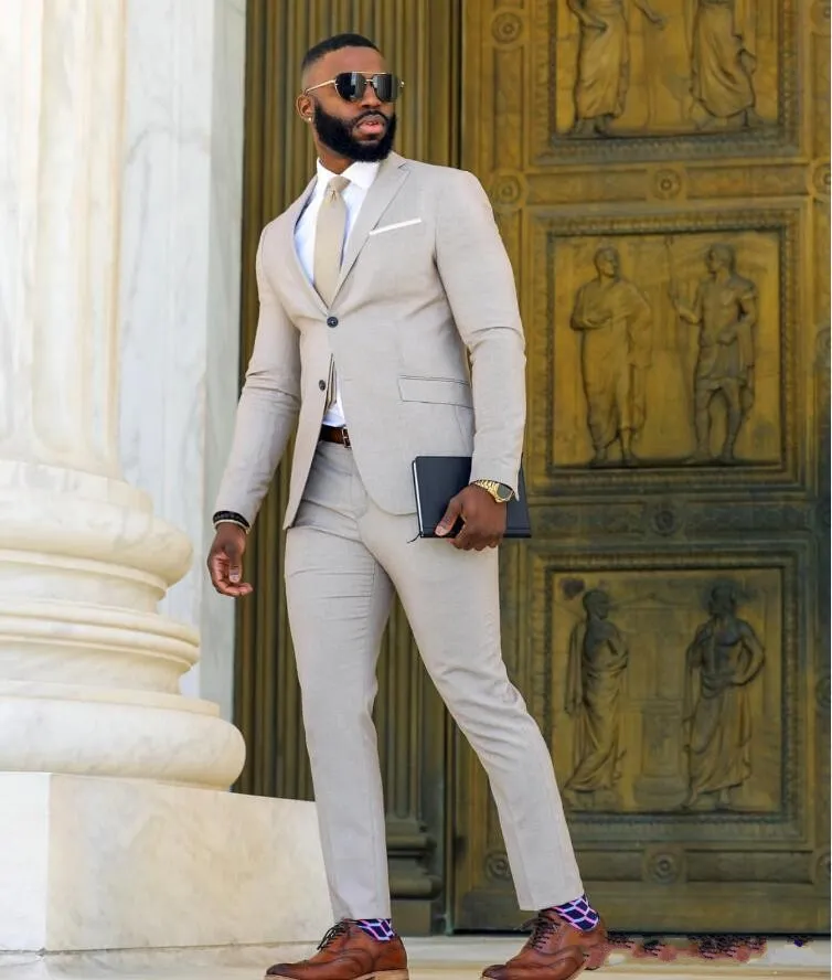 Fashion Beige Groom Tuxedos Notch Lapel Slim Fit Groomsmen Wedding Tuxedos Popular Men Formal Prom Jacket Blazer Suit(Jacket+Pants+Tie) 1268