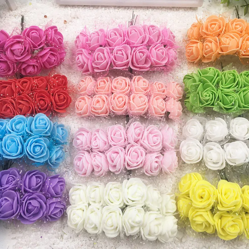 HINDJEF 144 PCSPE simulation flower foam flower small rose wedding candy box rose bouquet wedding household decoration supplies