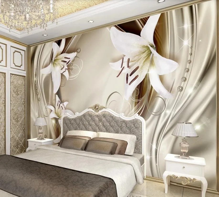 Carta da parati moderna per soggiorno Golden Lily Wallpapers Stile europeo Stereo Stereo Tv Sfondo Sfondo