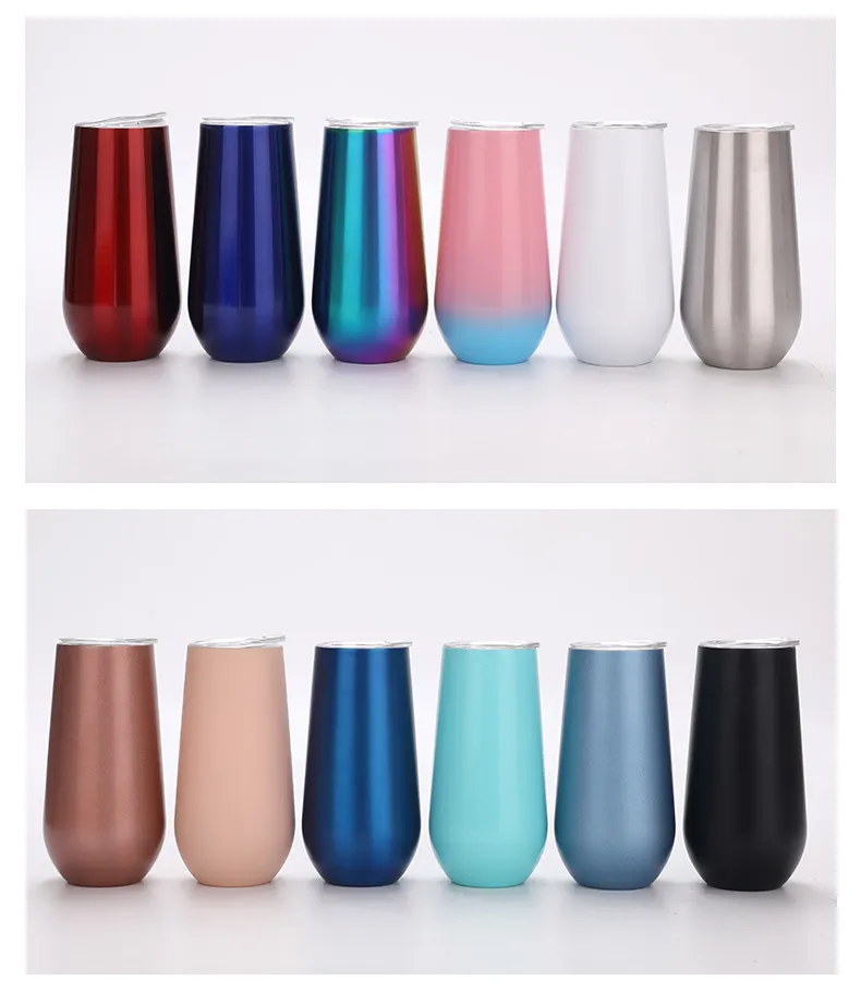 6oz Champagne Wine Glass Stemless Egg Mug Flute Wine Tumblers Stainless Steel Double Wall Insulated Egg Cups