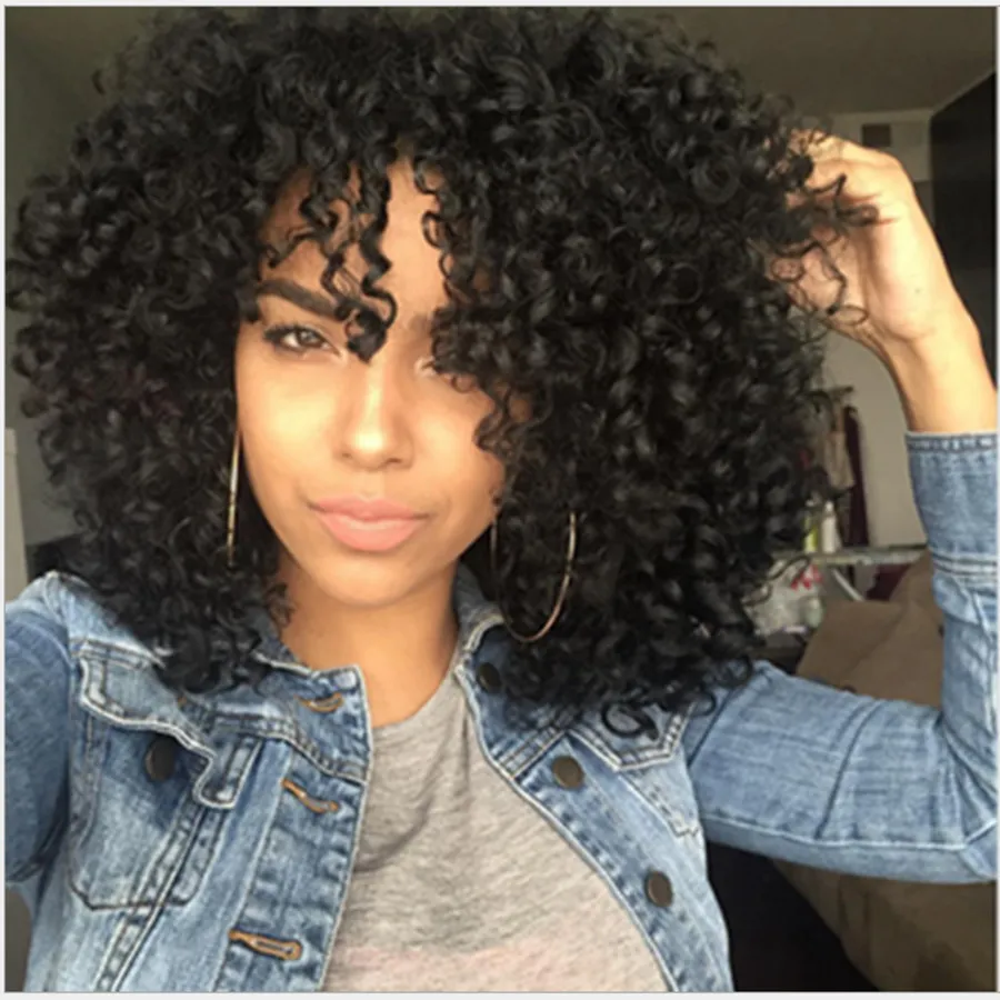 14 inch Short Afro Kinky Curly Wig Synthetic Wigs for Women Black Natural Afro Hair