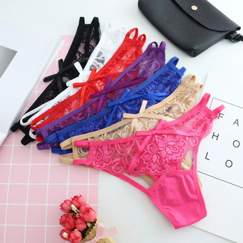 DHL femmes coton culottes haute qualité femme creux dentelle arc sous-vêtements tongs belles femmes fantaisie T dos intimes filles bragas slips