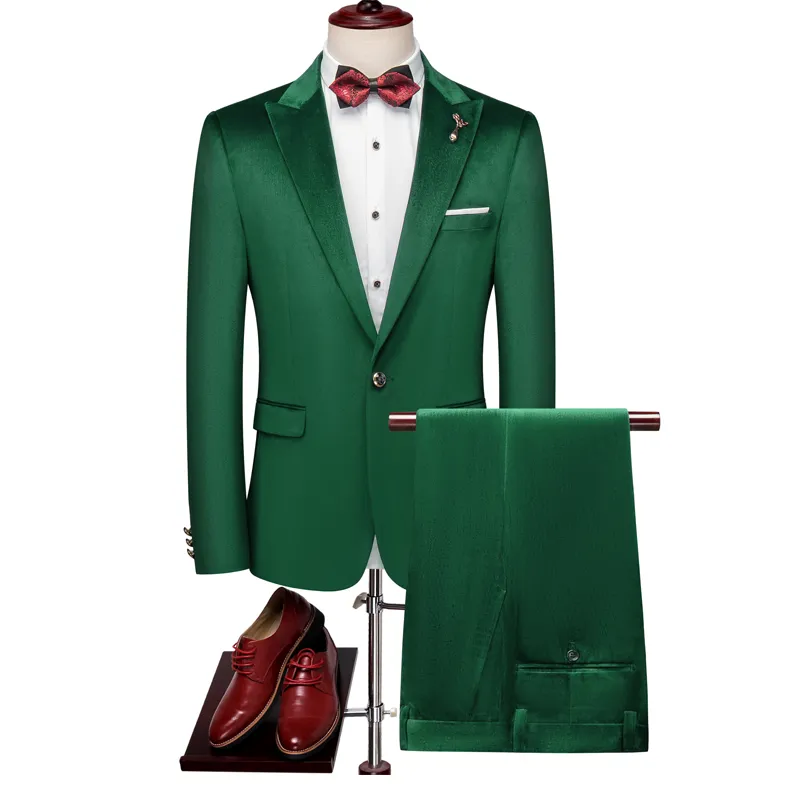 Handsome Slim Fit One Button Green Groom Tuxedos Beautiful Groomsman Men Formal Men Prom Dinner Business Suits (Jacket+Pants)