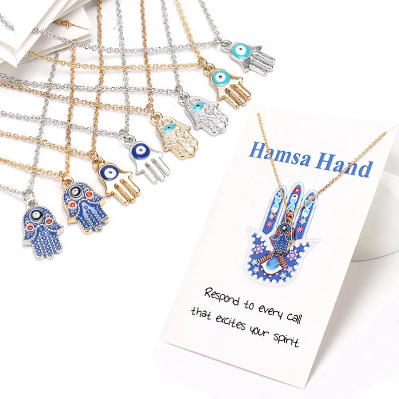Colar de designer feminino Cadeia de ouro prateado clássico Evil Eye Hamsa Hands Hand Charms Pingente Jewelry Gift
