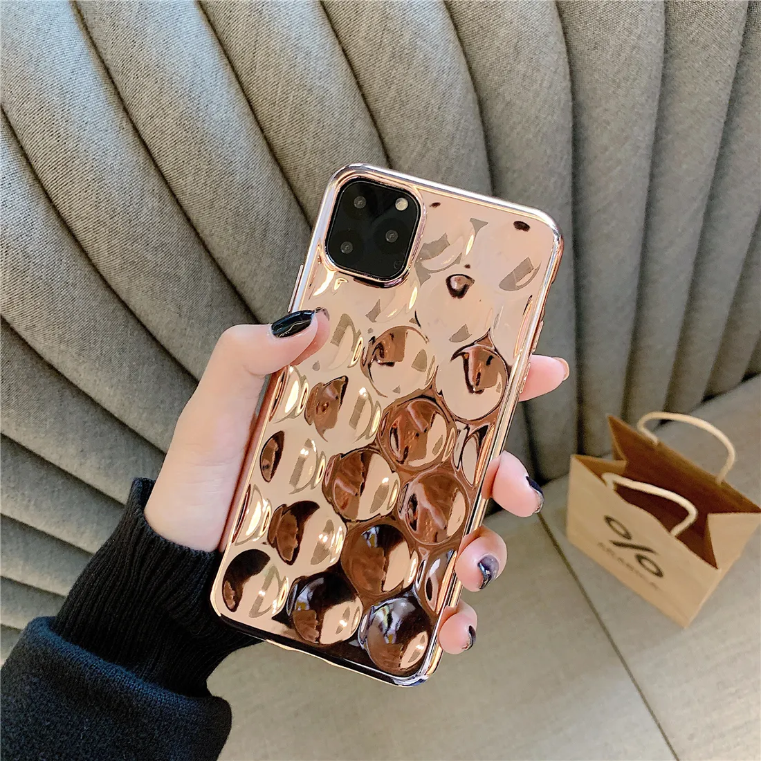 3D Rüya Shell Kaplama Gümüş Altın Folyo iphone için Telefon Kılıfı XS 11 Pro Max XR X 6 6S 7 8 Artı Glitter Yumuşak Silikon Arka Kapak