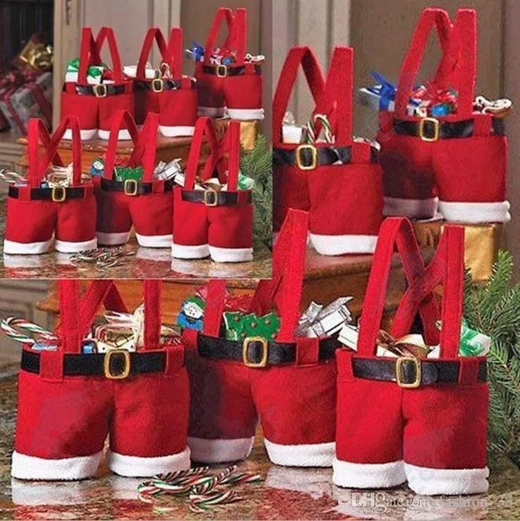 Merry Christmas Gift Treat Candy Wine Bottle Bag Santa Claus Suspender Pants Trousers Decor Christmas Gift Bags c090