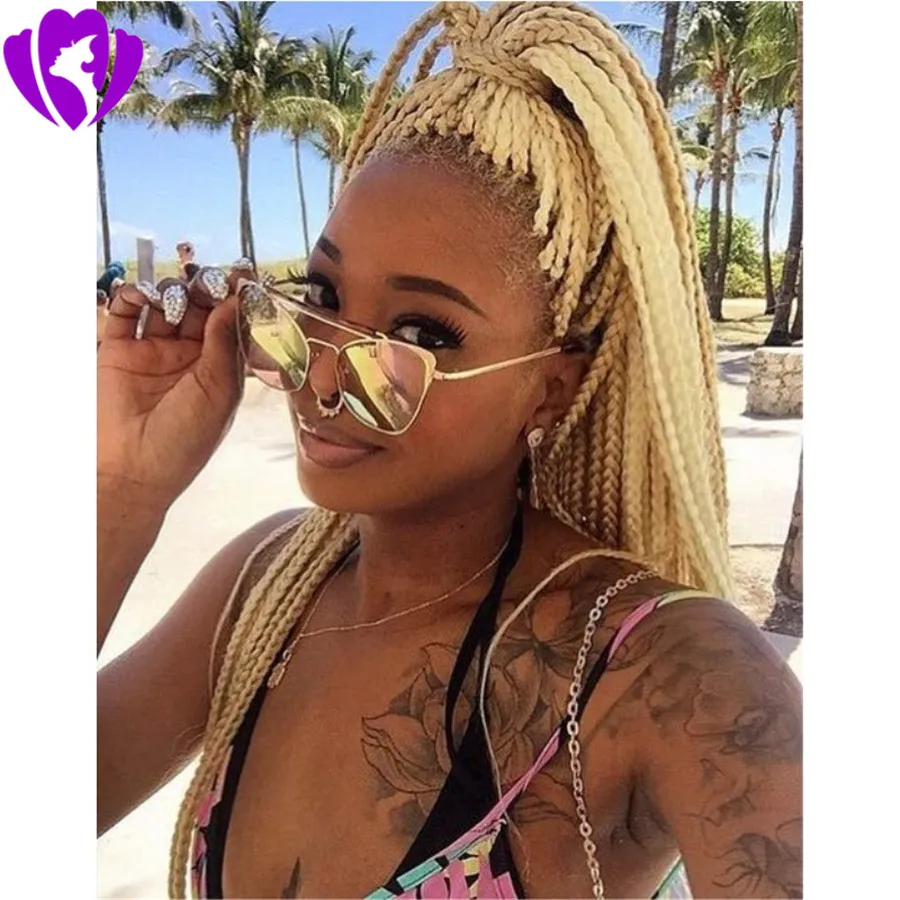 Blonde Box Braids Wig With Baby Hair, 613 Full Lace Front  display picture 3