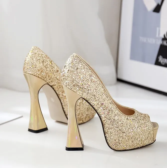 glitter sequined gold silver wedding shoes luxury women designer shoes bridal shoes size 35 to 41 tradingbear