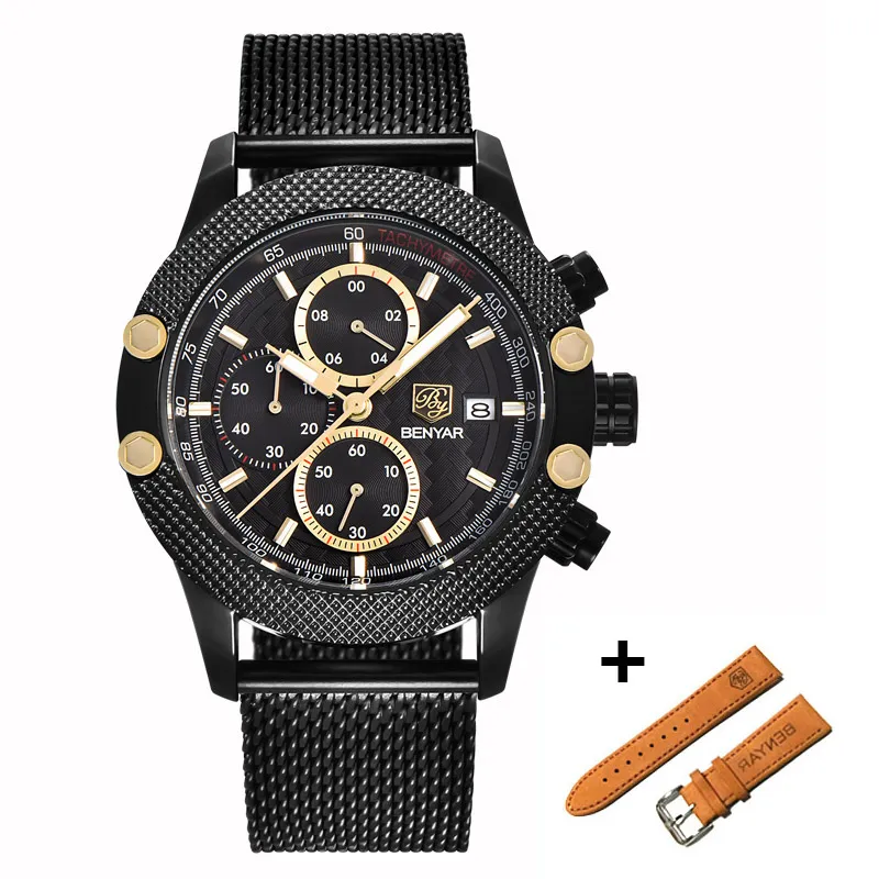 Benyar Montre Homme Set Brand Watches Reloj Hombre Men Sport Chronograph Fashion Waterproof Quartz Watch Men relogio masculino326f