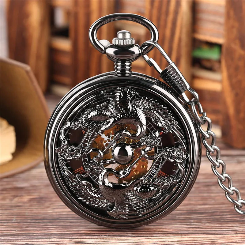 Vintage Pocket Saat Vinç Tasarım Kılıfı Erkekler Kadınlar El Sarma Mekanik Saatler Saat Kolye Kolye Zinciri Hediyesi