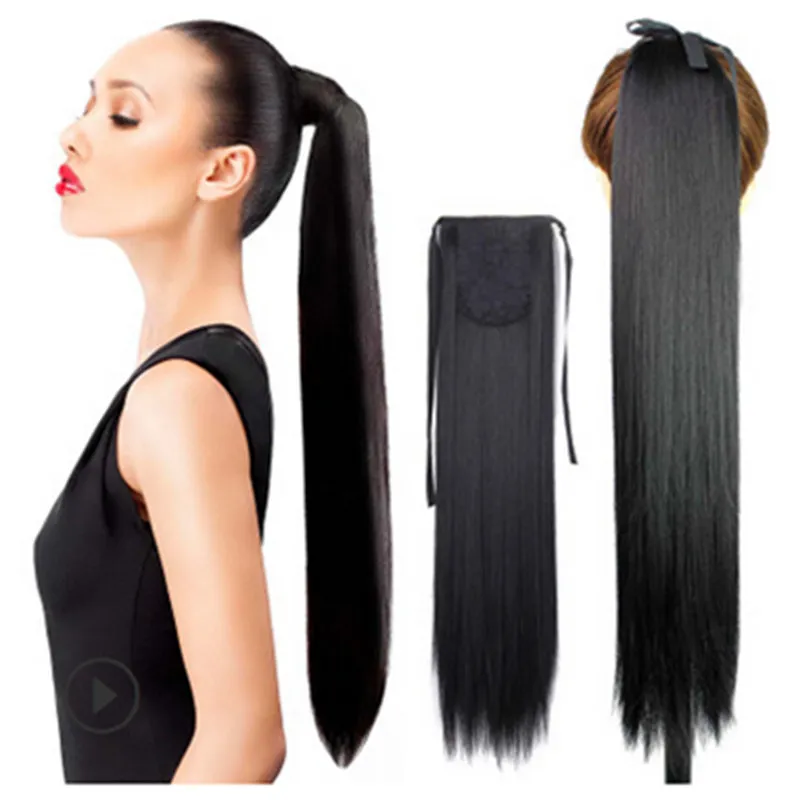 Syntetisk Clip i Drawstry Ponytail Hair Pieces Straight 22inch 100g Syntetisk Clip i Wrap Ponytails Fler färger D13