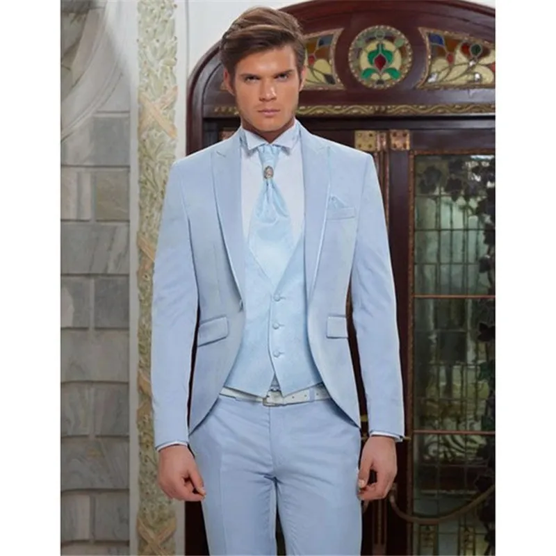 Модное One Button Groomsmen Пик нагрудного Groom Tuxedos Мужские костюмы Свадебный / выпускной вечер / ужин Шафер Blazer (куртка + штаны + Tie + Vest) 701