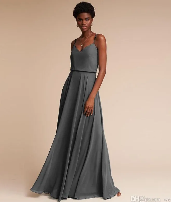 Green Chiffon A Line Slate Grey Bridesmaid Dresses With Spaghetti Straps And Backless Design Plus Size DH0001 From Werbowy 80.51 DHgate.Com
