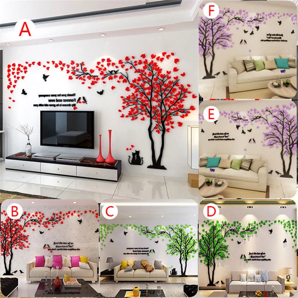 Acrylic Wallpaper Acrylic Wall Decal 1*2M Bird 3D Tree TV Background Mural Home Decor Wall
