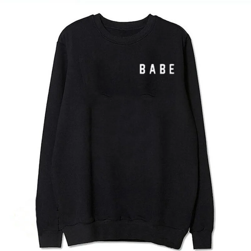 Casual BABE Impresión gráfica con capucha Mujeres impresa letra del resorte del otoño sudaderas Pullover O-Cuello Mujer Toisón de Harajuku Tops