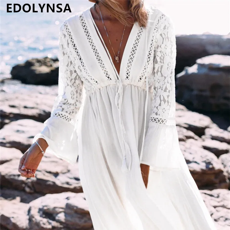 2019 Blanco Largo De Playa Traje De Baño Túnicas Vestido De Playa Kaftan Ropa De Playa Cubrir Robe De Plage Saida De Praia # Q274 29,03 | DHgate