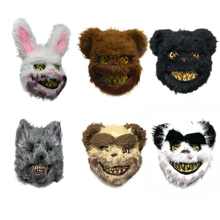 New Bunny Animal Head Mask Prank Evil Bloody Rabbit Scary Mascara PVC Plush Toy Horror Killer Anonymous White Mask For Kids Adults