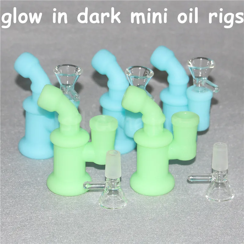 Recycler Hookahs Silicone Bong Mini Dab Tubos de Água Bongles 3,85 polegadas Bubbler Rigs Destacáveis ​​Inquebráveis ​​Perquolador Cachimboa com tigela de vidro