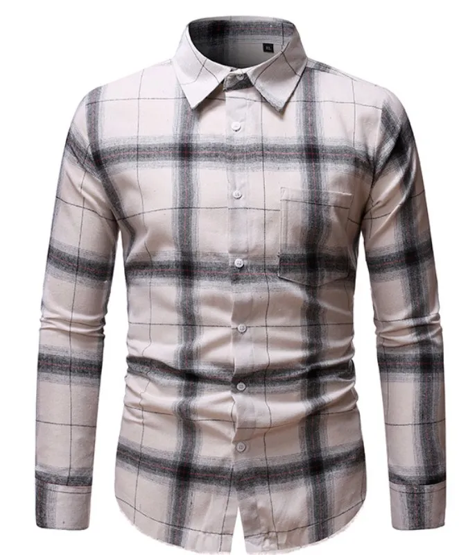 Дизайнер Мужчины рубашка Slim Fit Повседневный Мода Проверил Printed мужские рубашки платья Камиза социального Masculina рубашка с длинным рукавом мужской одежды