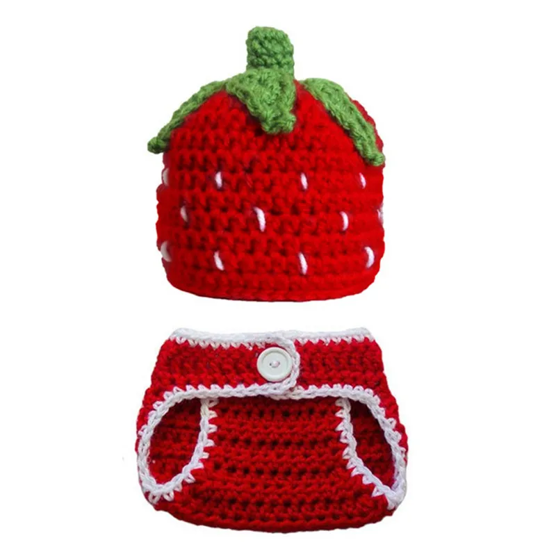 Newborn Strawberry Outfit,Handmade Knit Crochet Baby Boy Girl