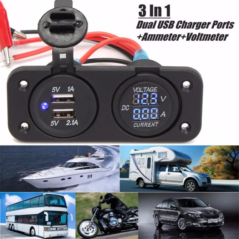 Wholesale 12V Dual Car Cigarette Lighter Socket 2 USB Adapter Charge  Charger Display Digital Voltmeter Voltage Ammeter + Screw From Meitan,  $53.87