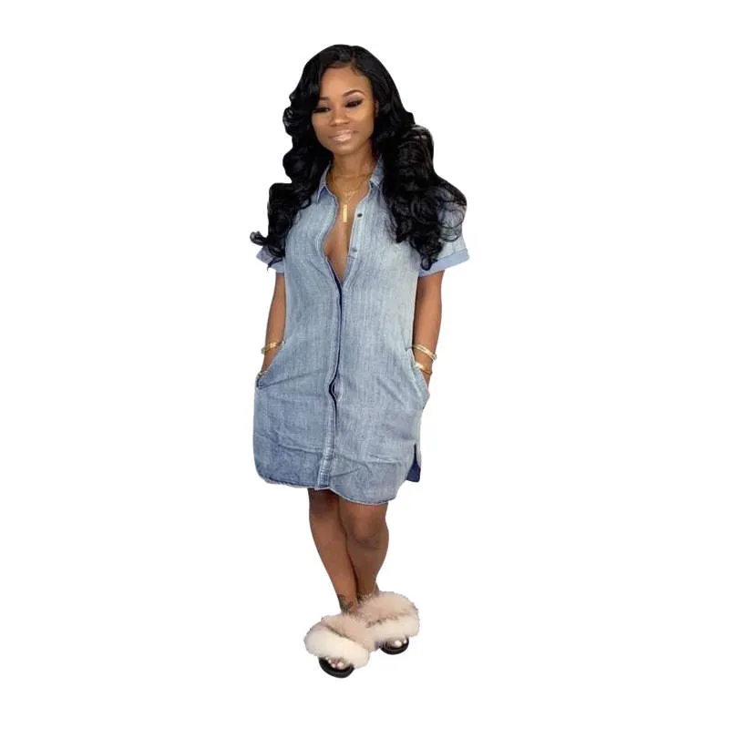 Vestito Da Camicia Da Donna Pura Moda Estate Moda Manica Corta