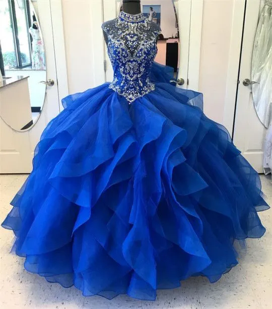 2019 الملكي الأزرق فساتين quinceanera الكرة ثوب مطرز الحلو 16 فساتين زائد الحجم حفلة موسيقية ثوب vestidos دي 15 anos QC1350