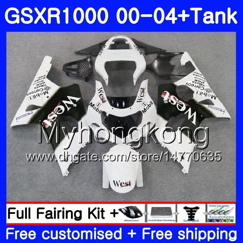 + Tank för SUZUKI GSX R1000 GSXR1000 2000 2001 2002 2003 2004 White West Hot 299HM.33 GSXR-1000 K2 GSX-R1000 K3 GSXR 1000 01 02 03 04 FAIRING