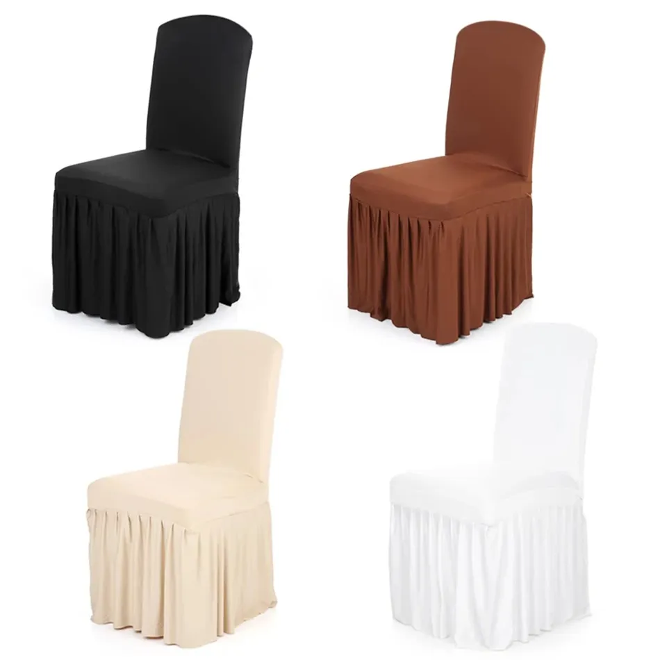 CHAIR SKIRT COVER Bröllop Bankett Chair Protector Slipcover Inredning Pläterad Kjol Style Chair Coplers Elastic Spandex Stolar