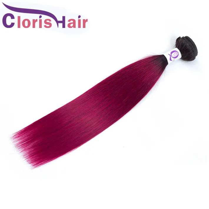 Dark Roots Burgundy Raw Virgin Indian Hair Weave Farbige Gerade 3 Bundles 1B Red Ombre Haarverlängerungen Angebote Zweifarbige Echthaarweberei