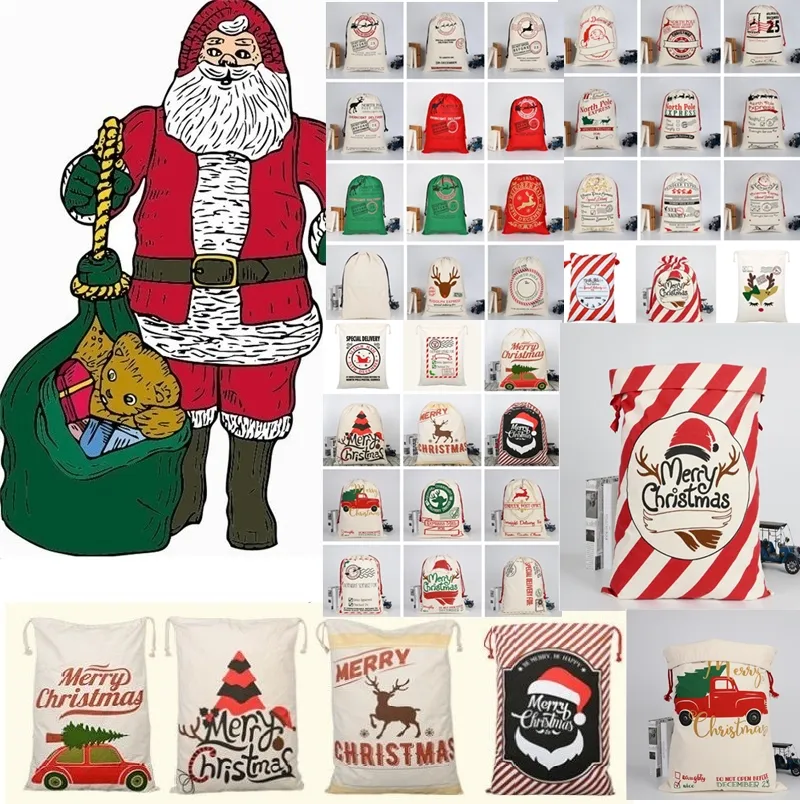 Boże Narodzenie DekoracjeChristmas Torby Duże Płótno Monogramble Santa Claus Sznurek Bagwith Reindeers Monogramable Xmas Prezenty Worek Torba