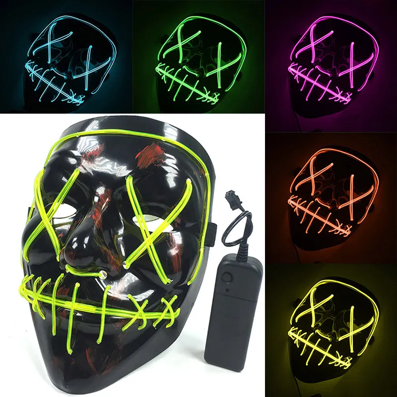 Halloween Neon Lighted Skull Mask Light Up Purge Masquerade Costume For