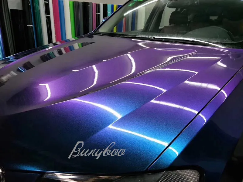 1 52 x 20 M caméléon brillant violet à bleu paillettes véhicule Auto carrosserie complète autocollant de voiture enveloppes Vinyl262V
