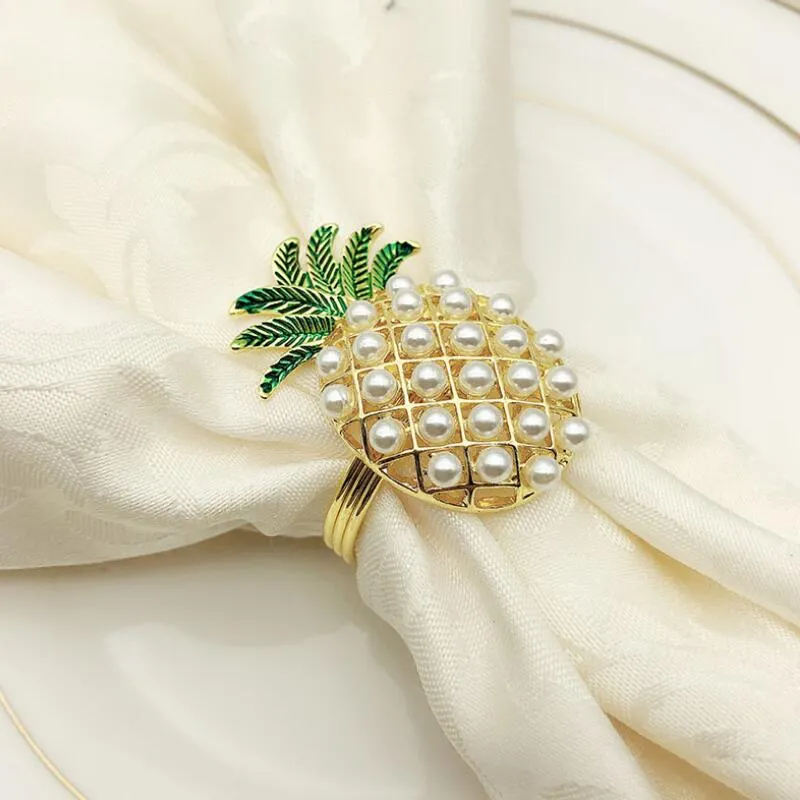Portatovaglioli Floreali Dorati: Portatovaglioli In Argento Con Ananas Con Accenti Di Perle La Decorazione Della Tavola Di Nozze, Natale, Vacanze In Famiglia Da 1,47 € | DHgate
