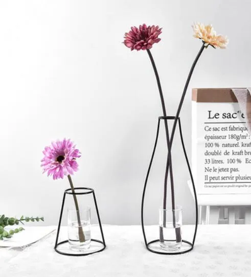 Récipient hydroponique en verre transparent européen créatif fleur sèche fausse fleur vase en fer forgé salon table décoration simple decora