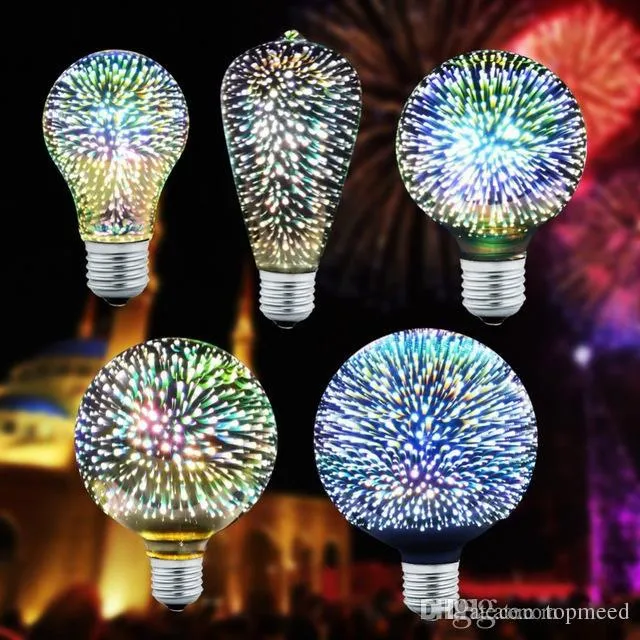 Hot 3D Star LED-lamp E27 Kleurrijke Vuurwerk Edison Bulb A60 ST64 G80 G95 G125 Noveltellamp Retro Filament Light