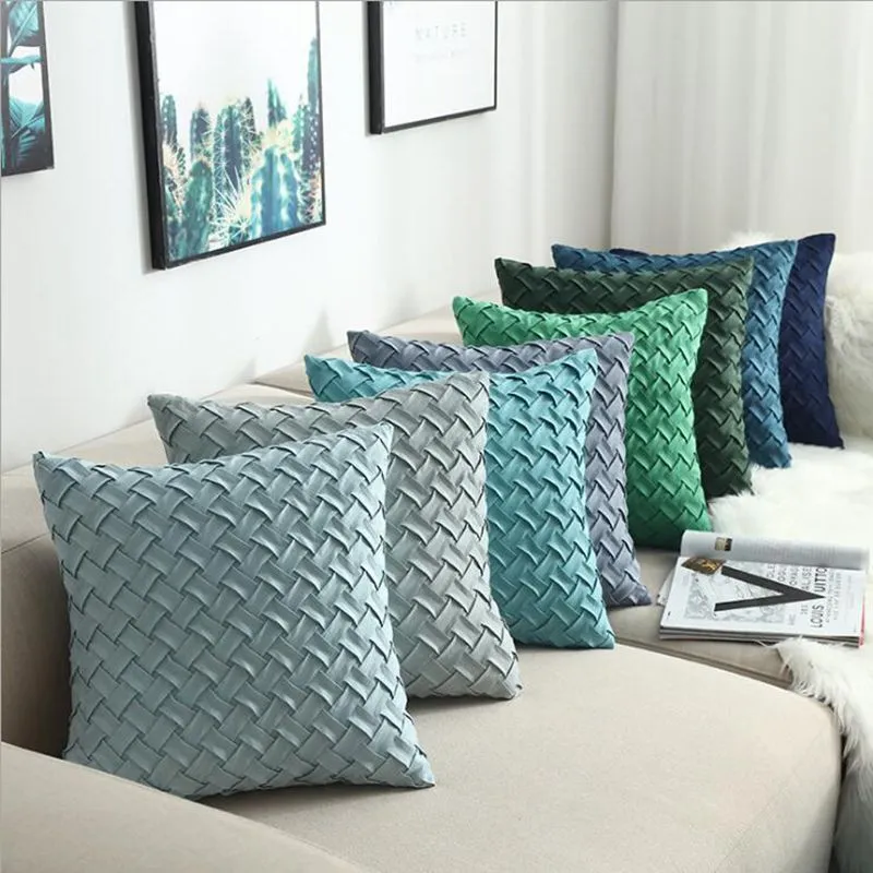 Funda de cojín tejida de gamuza, cojines rectangulares azules, chaise lounge verde, funda de almohada, decoración amarilla para el hogar