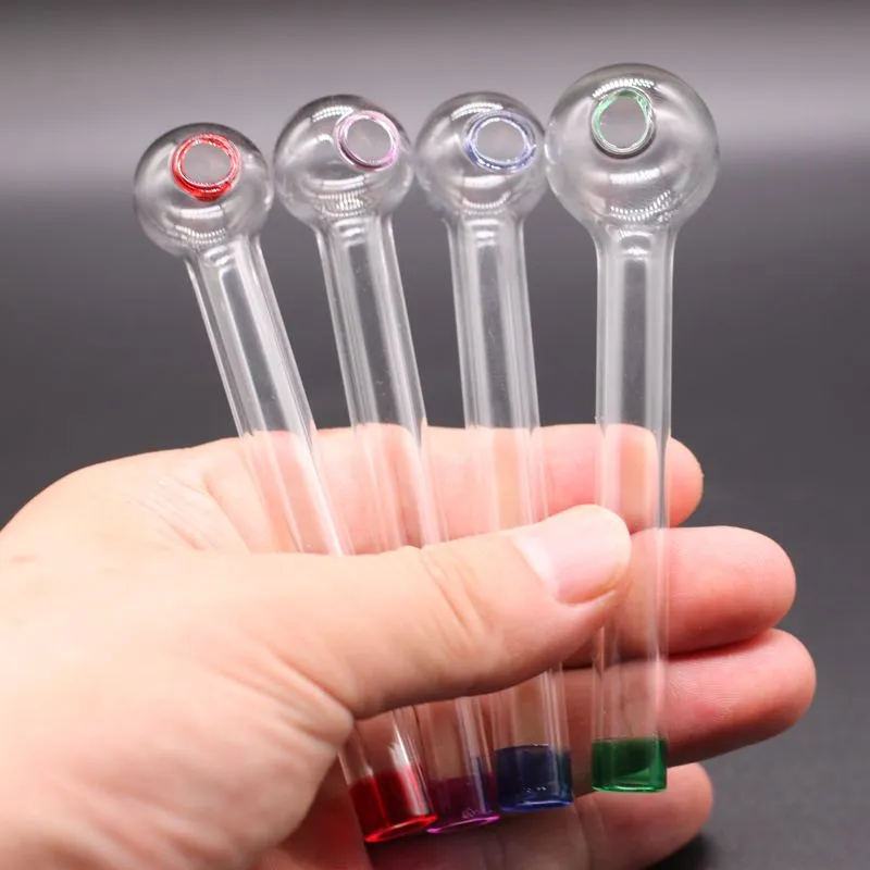 4.3" Length Colored Striped Oil Burner Glass Pipes High quality 4 Color Pyrex Smoking Handle Pipes