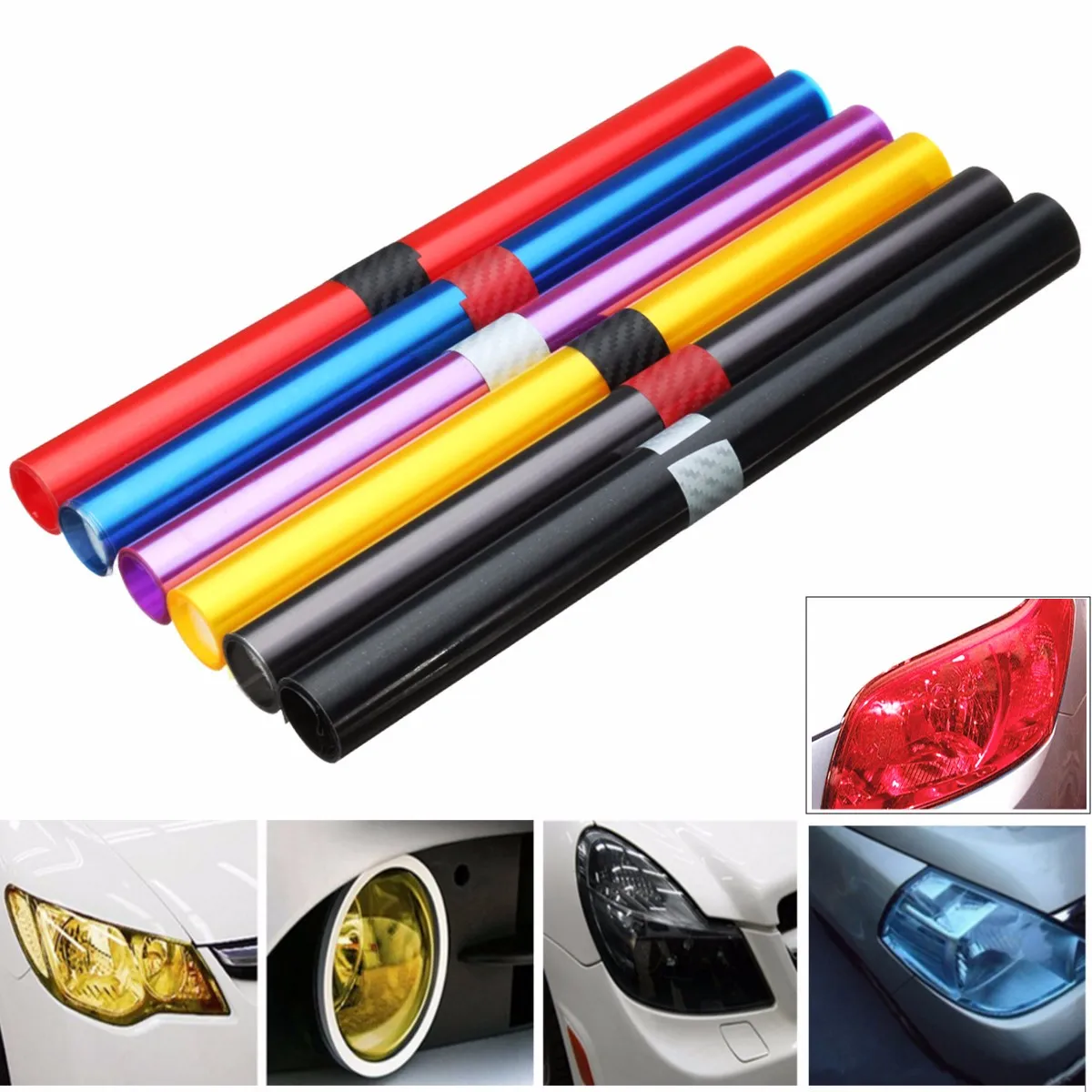 30 x 100cm PVC Car Foil Film Auto Vehicle Tail light Headlight Wrap Sticker Decal Purple Blue Red Yellow Black Brown
