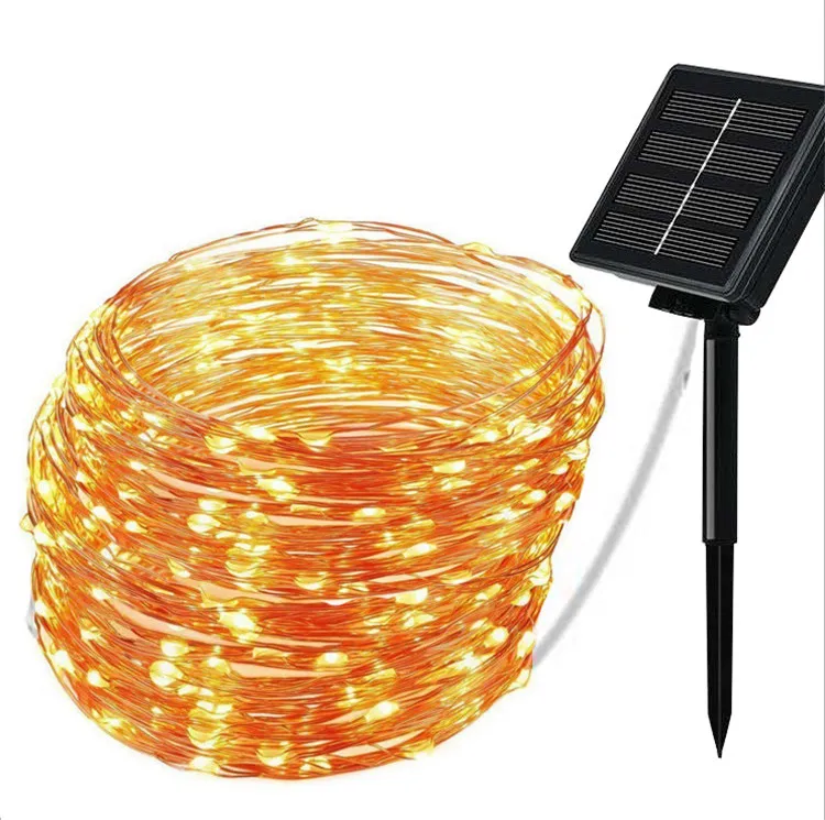 Solar Fairy light string battery powered waterproof 12 meters 100 LED string silver line firefly party light strip Garden Decorations K969-1