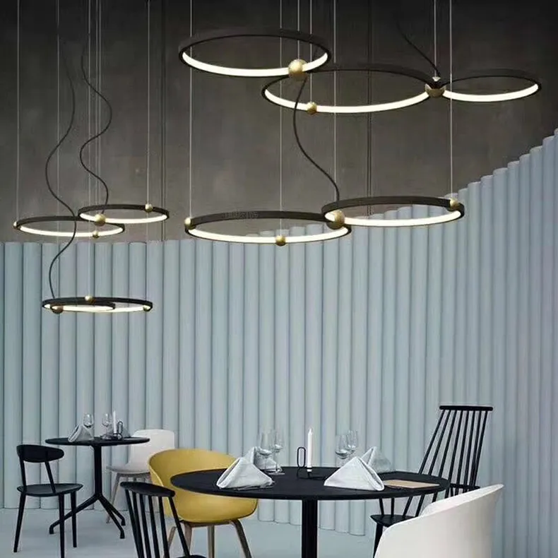 Mode Innenbeleuchtung Moderne LED Pendelleuchte Ringe Hängeleuchte Schwarz Neue Leuchte Home Art Deco Hängeleuchten