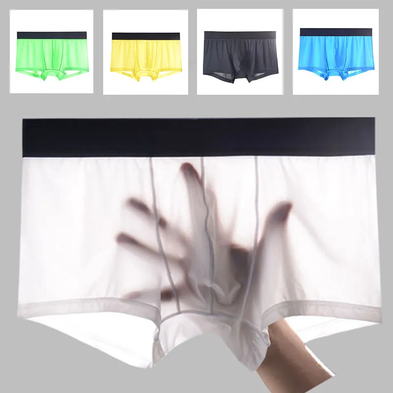 5 pièces Boxer en maille sous-vêtements Cool glace soie hommes Boxer sous-vêtements Super respirant hommes Sexy mince homme culotte Transparent303P