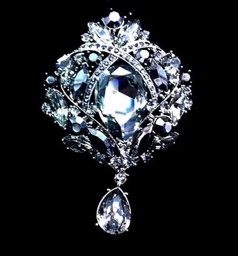 Mode-l goutte d'eau colorée goutte broche exquise grand Diamante strass bijoux broche grand cristal femmes broche 8 couleurs