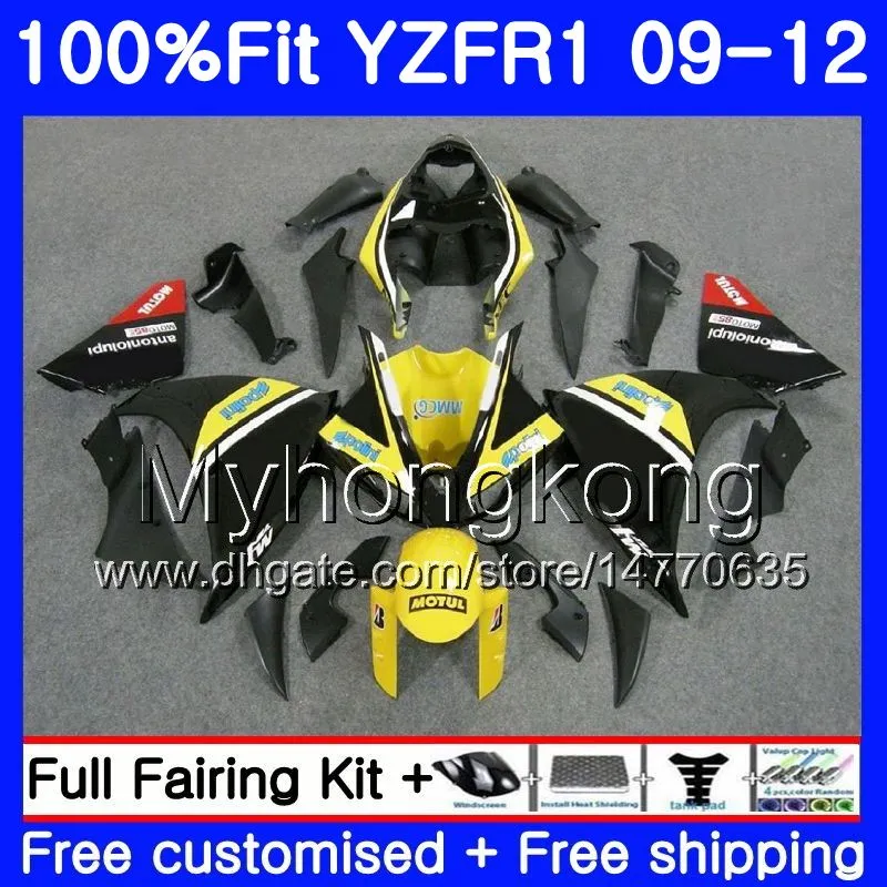 Injektion för Yamaha YZF 1000 R 1 YZF R1 2009 2010 2011 2012 241HM.39 YZF-1000 Gul Svart Hot YZF-R1 YZF1000 YZFR1 09 10 11 12 Fairing Kit